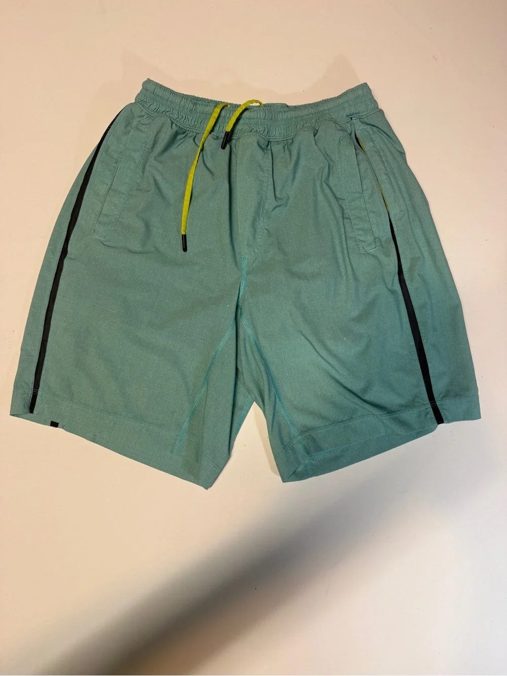 lululemon athletica Teal Athletic Shorts with Yellow Drawcord